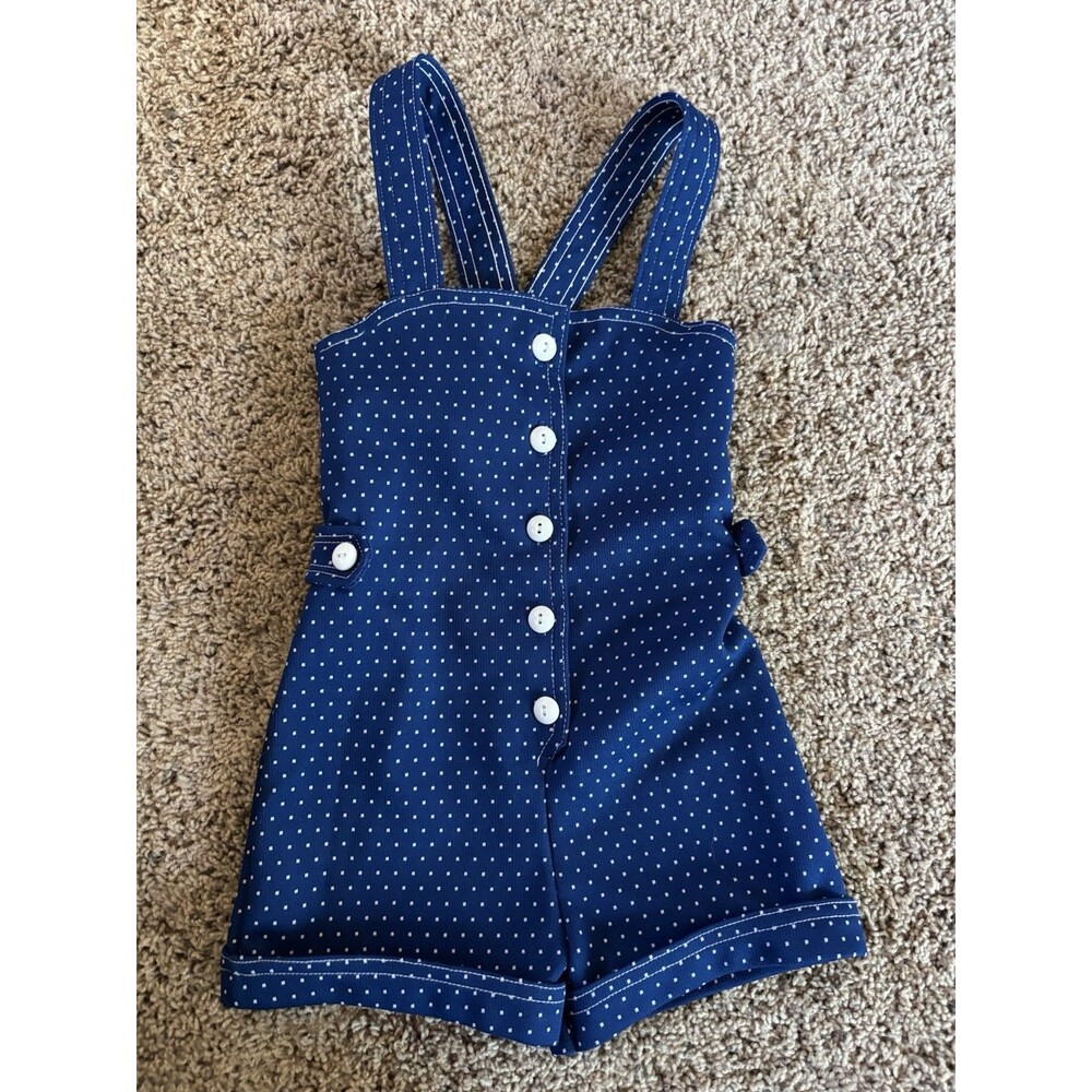 Carters Girls Navy Polka Dot Polyester Vintage Bib Overall Shorts Size 6